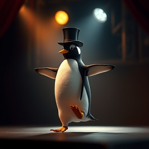 A Penguin Takes the Stage in a Whimsical Spotlight