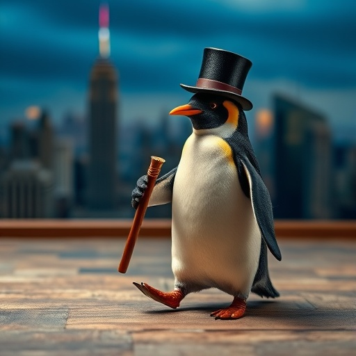 A Penguin’s City Stroll: Top Hat, Cane, and a Touch of Whimsy