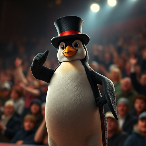 Top Hat Penguin Steals the Show with a Friendly Smile