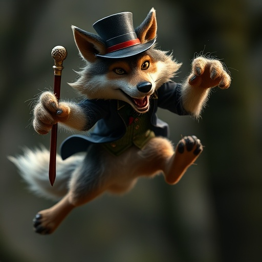 A Wolf in a Top Hat Takes a Whimsical Leap