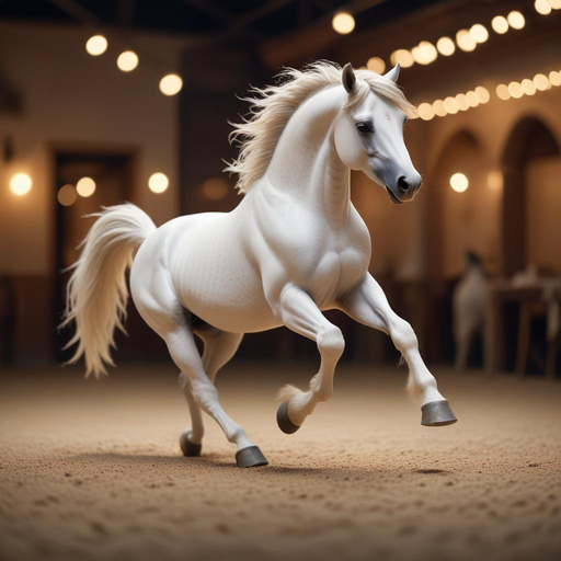 Dynamic Elegance: A White Horse in Motion