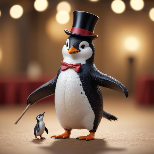 Tiny Penguin Looks Up to His Dapper Dad