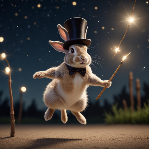 A Magical Leap: Rabbit in Top Hat Dazzles with Sparkler