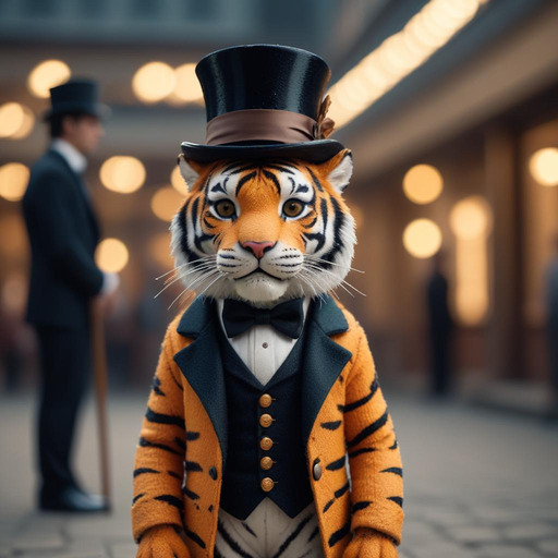 Tiger in Tuxedo: A Whimsical Encounter in a Dimly Lit Hallway