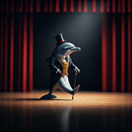 Dapper Dolphin Takes the Stage in a Whimsical Performance