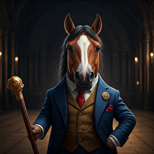 Horse in a Suit: A Whimsical Hallway Encounter