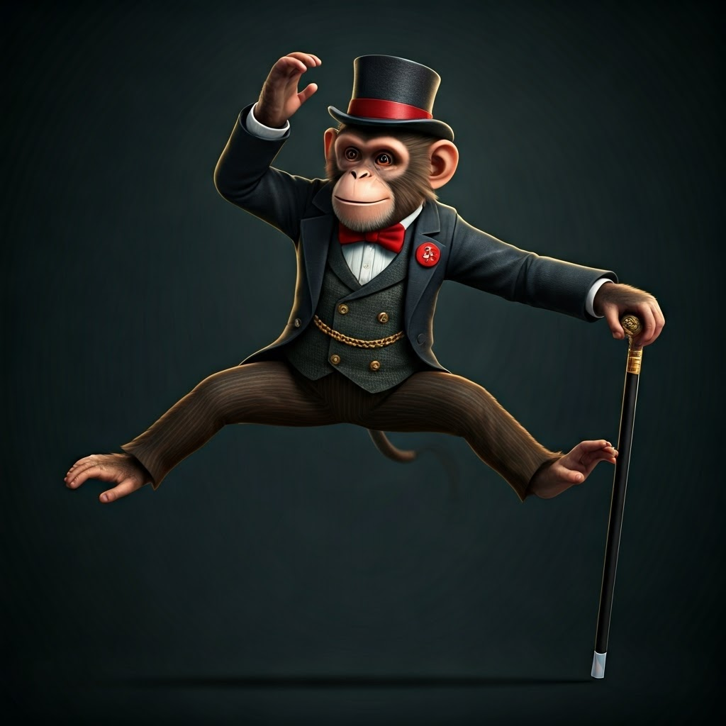 Tiny Characters, Big Personality: A Monkey's Tap Dance Extravaganza with Imagen-v3-fast