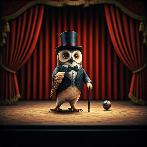 Tuxedoed Owl Takes the Stage in Whimsical Performance