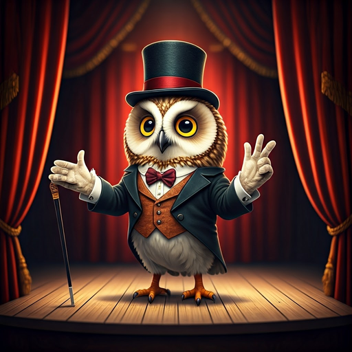 Tuxedoed Owl Takes the Stage in Whimsical Performance