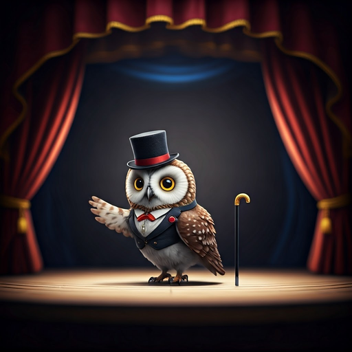 Tuxedoed Owl Takes the Stage in Whimsical Performance