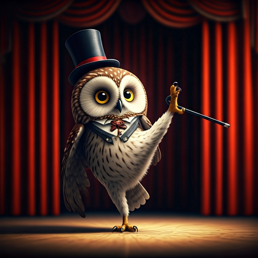 Tuxedoed Owl Takes the Stage in Whimsical Performance