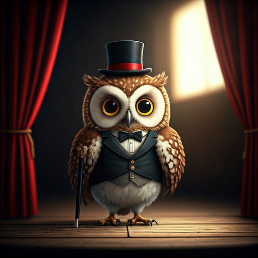 Tuxedoed Owl Takes the Stage in Whimsical Charm