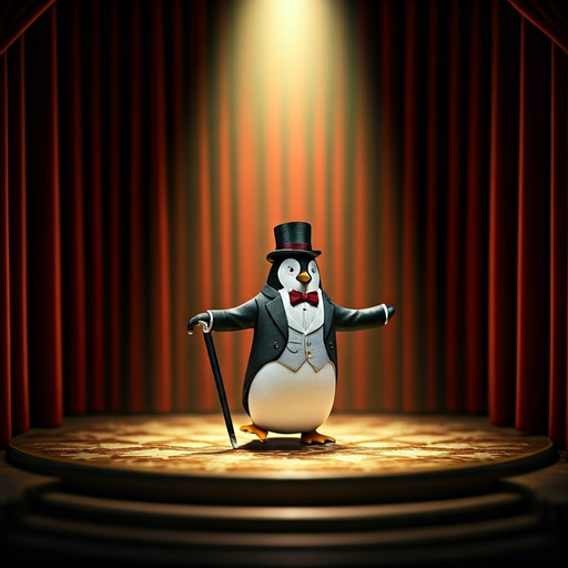 Tuxedoed Penguin Takes the Stage in a Spotlight of Humor