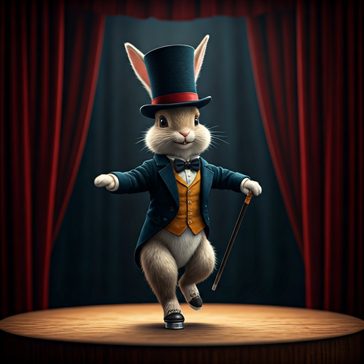 Tuxedoed Rabbit Takes Center Stage in Whimsical Tap Dance Performance