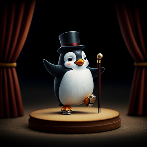 Top Hat Penguin Takes the Stage in Whimsical Dance