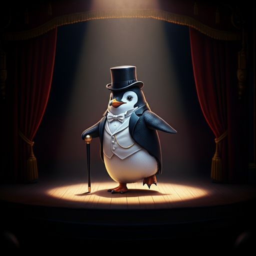 Tuxedoed Penguin Takes the Stage in a Whimsical Spotlight