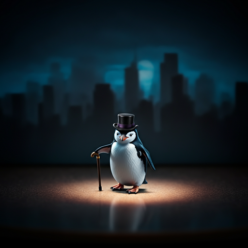 A Penguin Takes the Stage in a Whimsical Nighttime Performance