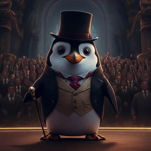 Penguin Takes the Stage in a Suit and Top Hat