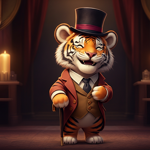 A Dapper Tiger’s Night Out: Mystery and Whimsy in a Dimly Lit Room